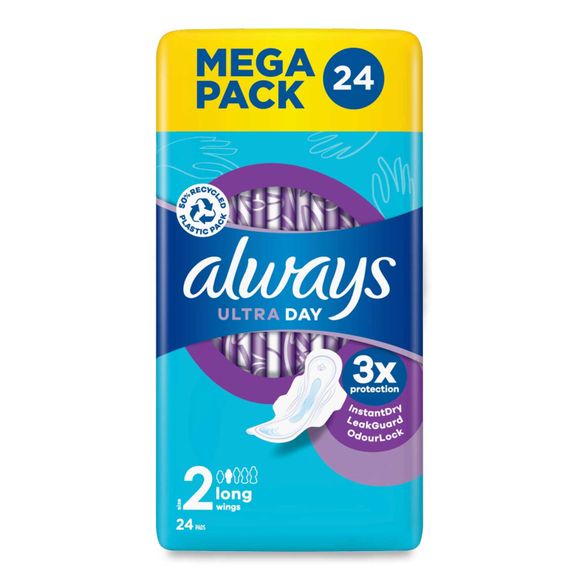 Ultra Day Sanitary Towels Long (Size 2) Wings 18/20/22/24/30 Pack Always